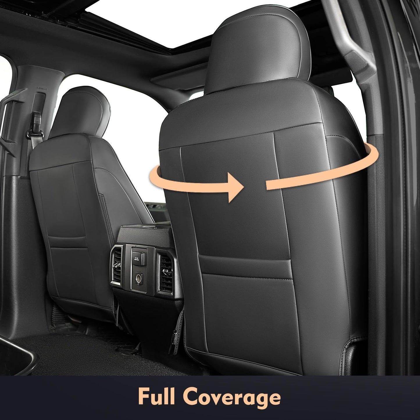 Seat Covers for F150 XL XLT STX 2021-2025 2024 2023 2022 Supercrew Cab, Accessories for F150, Truck Seat Protection, Durable Easy-Cleaning Leather, NOT for 40/20/40 Bench Front Seat(Jump Seat)