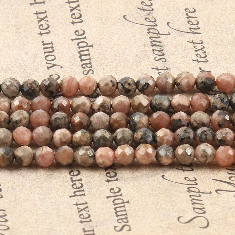 Song Xi 120pcs 3mm Natural Black Stripe Rhodochrosite Gemstone Beads Faceted Round Loose Stone Beads for Jewelry Making (1 Strand)