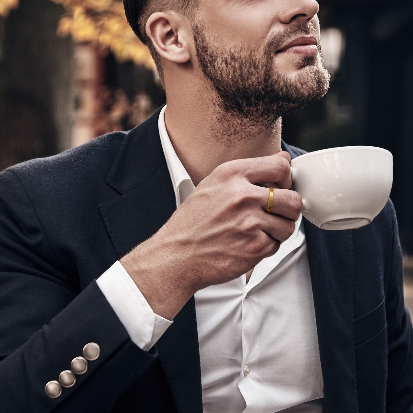King Will 4mm Gold Tungsten Wedding Band Basic Wedding Ring For Men with Brushed Matte Surface Beveled Polished Edge Comfort Fit 14