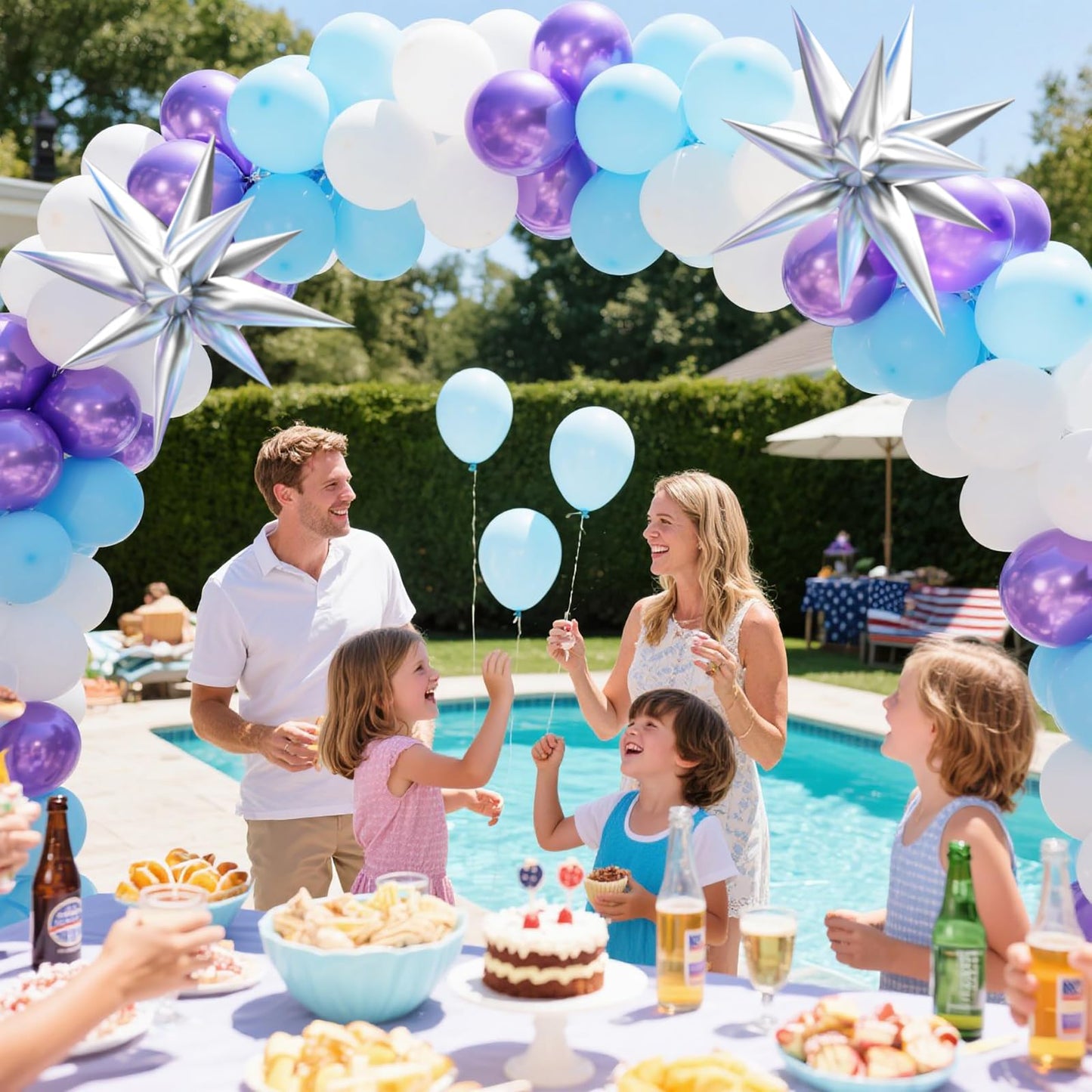 KARLURE Purple and Blue Balloon Arch Kit with White and Silver Balloons for Summer Pool Party Under the Sea Ocean themed Party Kindergarten Graduation Girls Princess Birthday Party Decorations