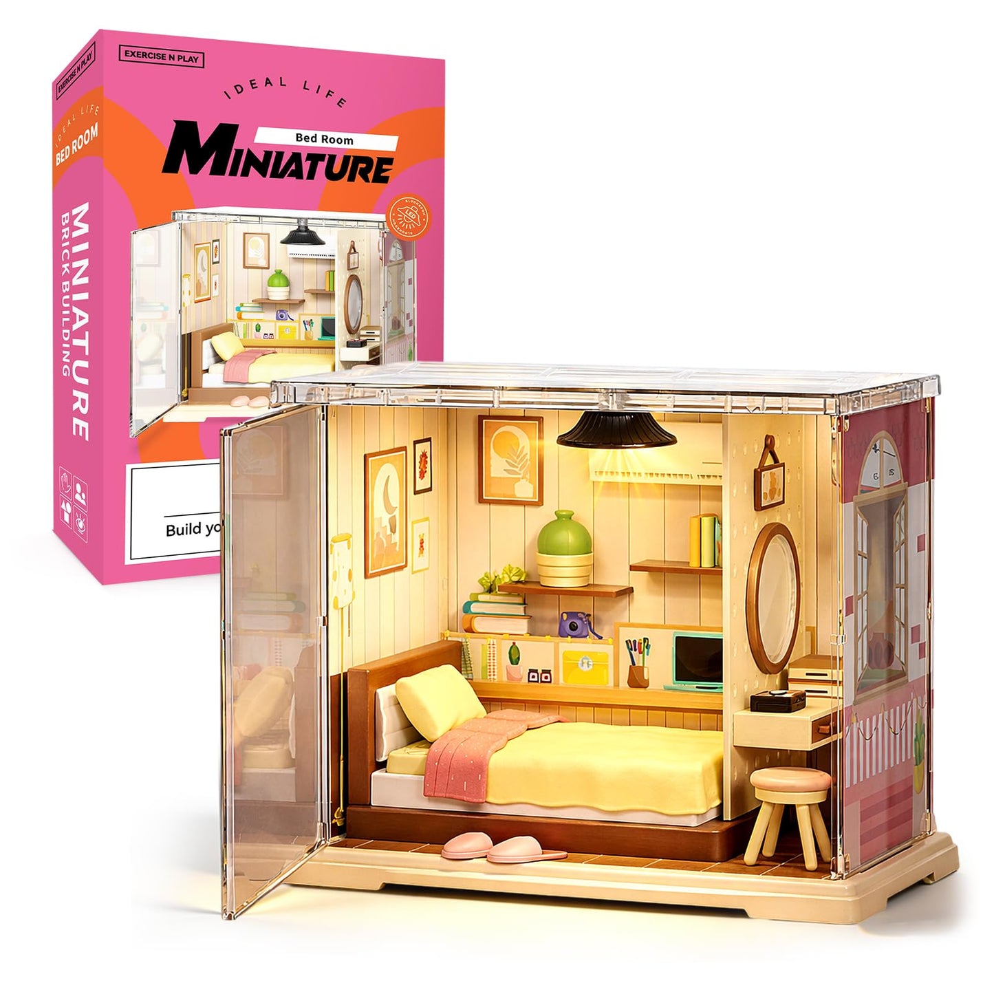 BUSOHA DIY Miniature Cozy Home House Kit - Tiny House with LED Light & Dust Cover Tiny Home with Furniture for Adults Dollhouse Model Building Set, Mini Room Craft Gift for Women & Teens