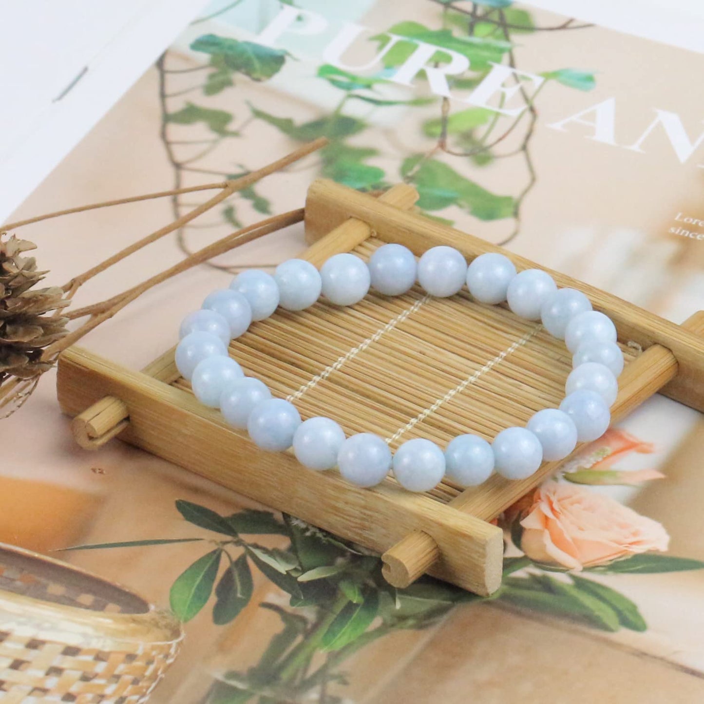 Clearain Natural Gemstones Bracelet 8mm Chakra Round Beads Energy Power Crystal Reiki Healing Elastic Stretch 7 Inch for Women Men Unisex（Aquamarine）