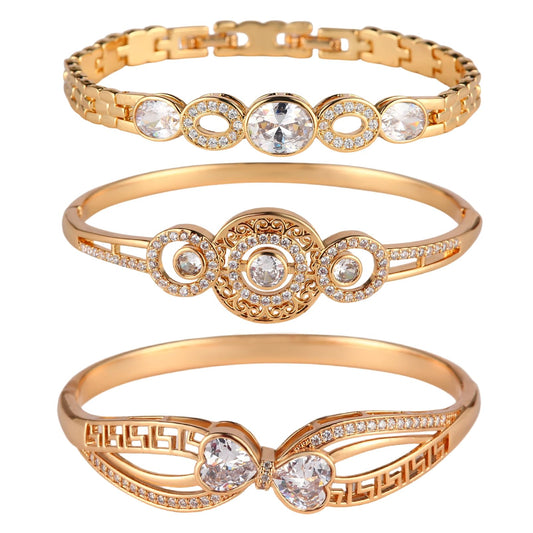 3 Pack 18K Gold Plated Bangles Bracelet Set for Women, Dainty Vintage Trendy Fashion Jewelry, Ideal Gift for Birthday Christmas Valentine's Day Mother's Day for Girlfriend Wife Mom Sister