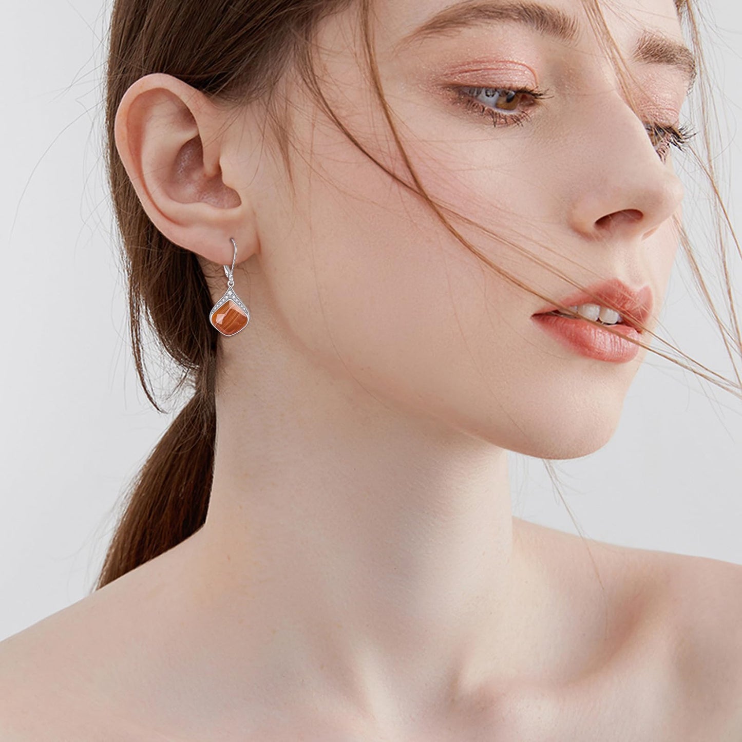 Orange Teardrop Earrings Sterling Silver Orange Agate Teardrop Drop cubic Zirconia Dangle Earrings Jewelry Christmas Gifts for Women