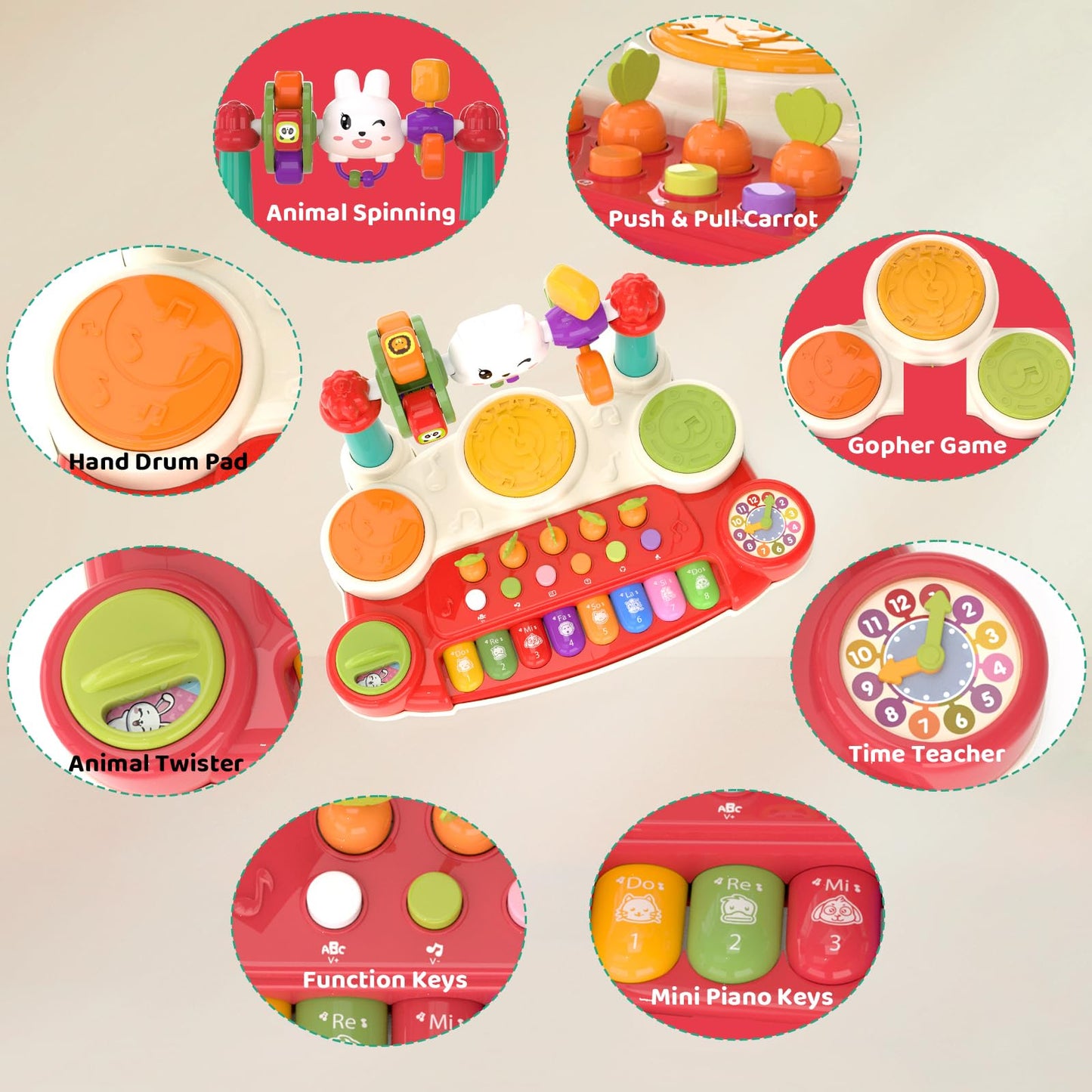 LESSETI 20 in 1 Baby Musical Toys - Interactive Piano Keyboard Drum Set for Infant 6 9 12 18 Months, Toddlers 1-3, Early Learning Development Educational Toy, Birthday Gift for Boys Girls 1 2 3 4