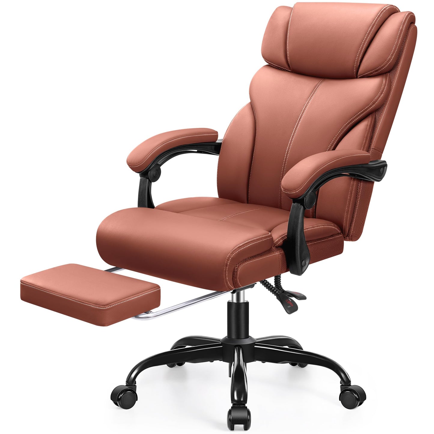 HeroSet Office Chair, Executive Big and Tall Leather Desk Chairs with Footrest, Ergonomic Breathable Computer Chair with Adjustable High Back, Lumbar Support Swivel PC Chairs with Rocking Function