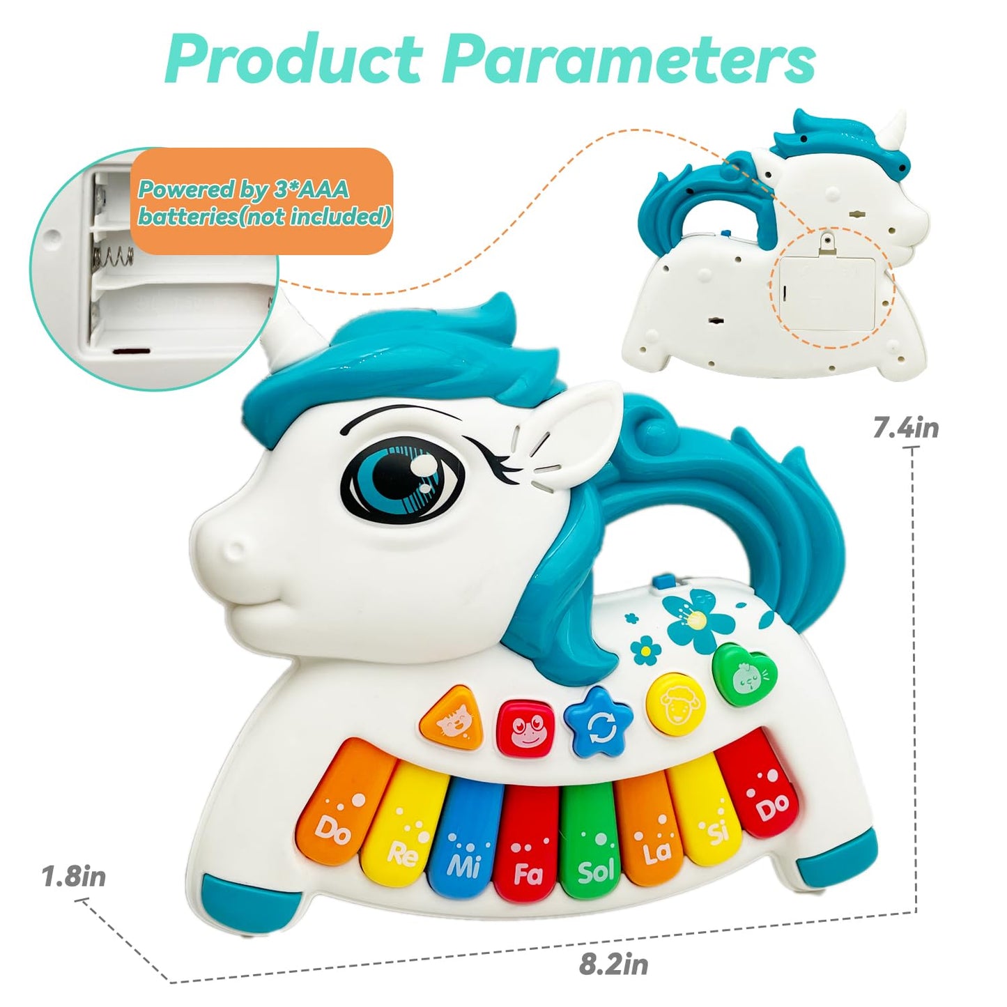 Baby Music Toys for Toddlers, Light Up Music Baby Toys for 18+ Months Early Learning Educational Piano Keyboard Infant Toys Baby Boy Girl Gifts (Unicorn-Blue)