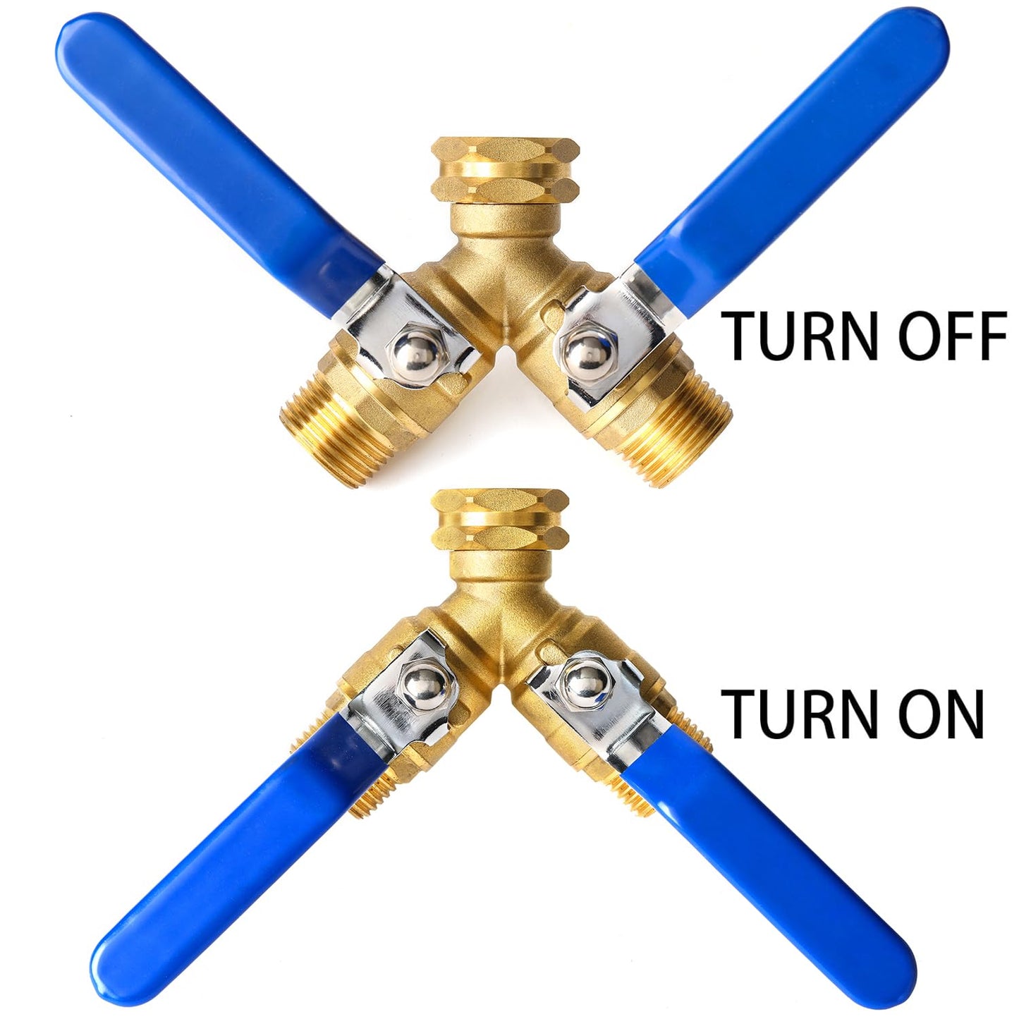 Garden Hose Splitter 2 Way Heavy Duty, Brass Faucet Adapter With Long Handle For Gardening Water Hose Shut Off Valve Hose Connector Fittings Outdoor Water Spigot Hose Bib Y Splitter