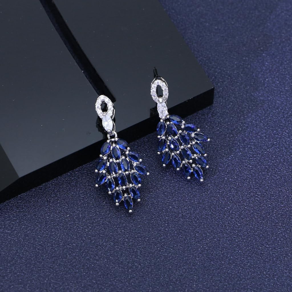 LMXXVJ Bridal Wedding Earrings for Brides Bridesmaides Teardrop Earrings for Women, Cubic Zirconia Drop and Dangle Earrings for Prom or Pageant,Jewelry…, Copper, created blue sapphire