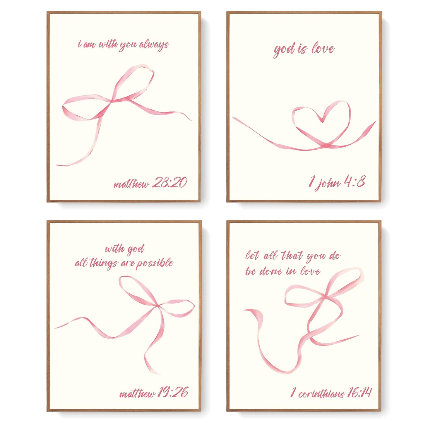 LARTSFRO Coquette Pink Bow Wall Art Decor Posters, Pink Bow Room Bedroom Bathroom Dorm Wall Art Decor Aesthetic for College Teen Girls Gifts, Inspirational Bible Verses Bow Wall Decor, 10x8 Inch Set of 4 Bow Pictures UNFRAMED
