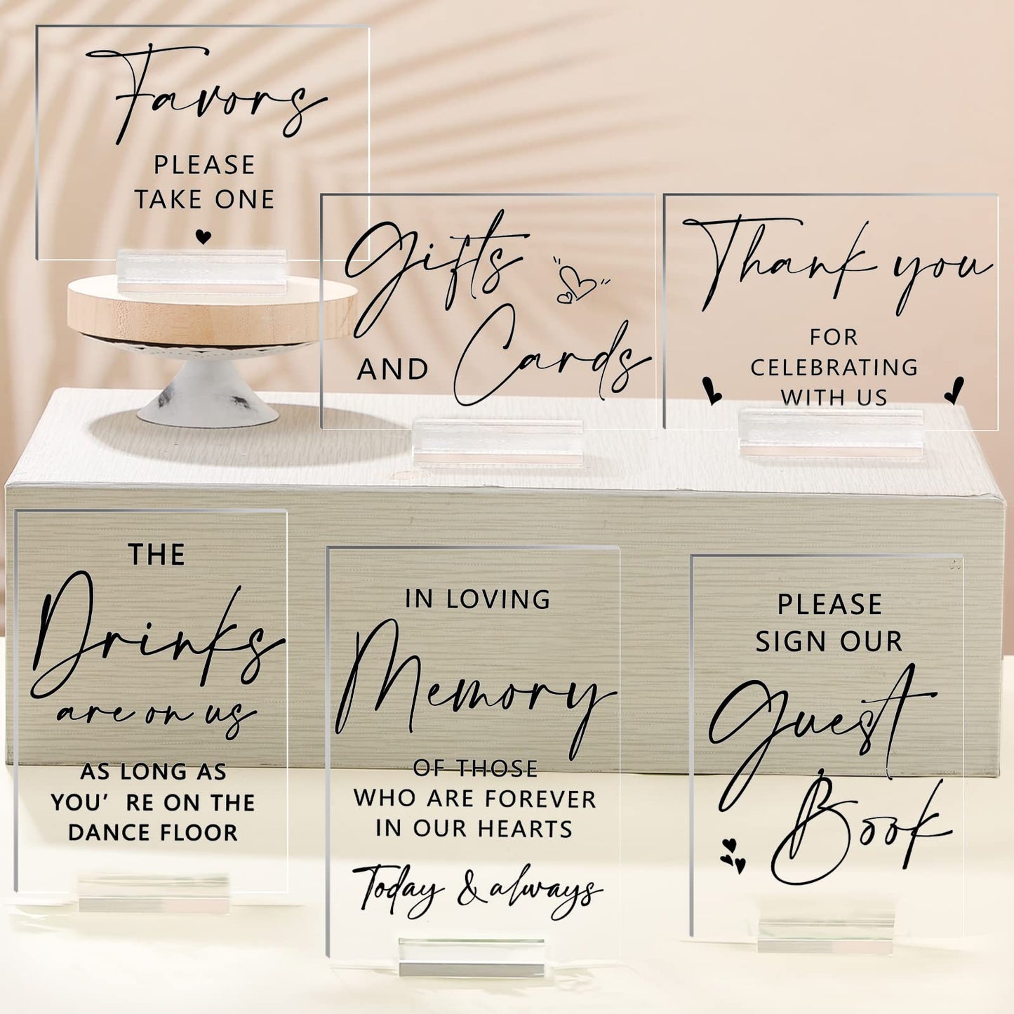 Weysat 6 Pcs Clear Acrylic Wedding Signs for Reception and Ceremony 5'' x 7'' Wedding Signage with Stand in Loving Memory Table Decorations Cards and Gifts Guestbook Reserved Table Sign(Classic Style)