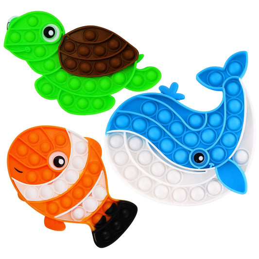 3 PCS Ocean Animal Fidget Toys for Kids, Marine Push Bubble Fidget Toys, Silicone Squeeze Sensory Toys, Stress Relief Toy for Kids Adults School Classroom Gift Party Favors