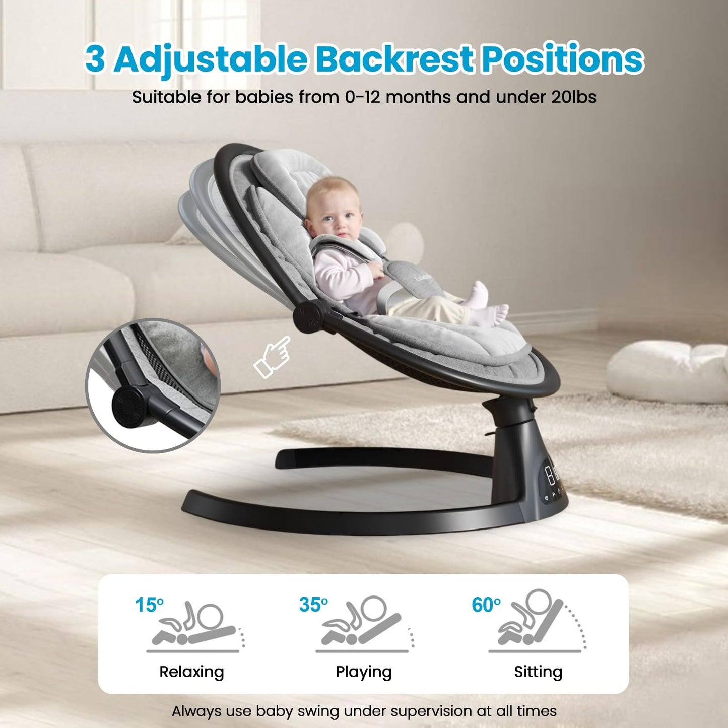 Lulabelle Baby Swings for Infants, 3-in-1 Infant Swing, 5 Sway Speeds | 10 Preset Lullabies & Bluetooth, Portable Newborn Swing for Home or Travel | Electric Baby Swing with Adjustable Height