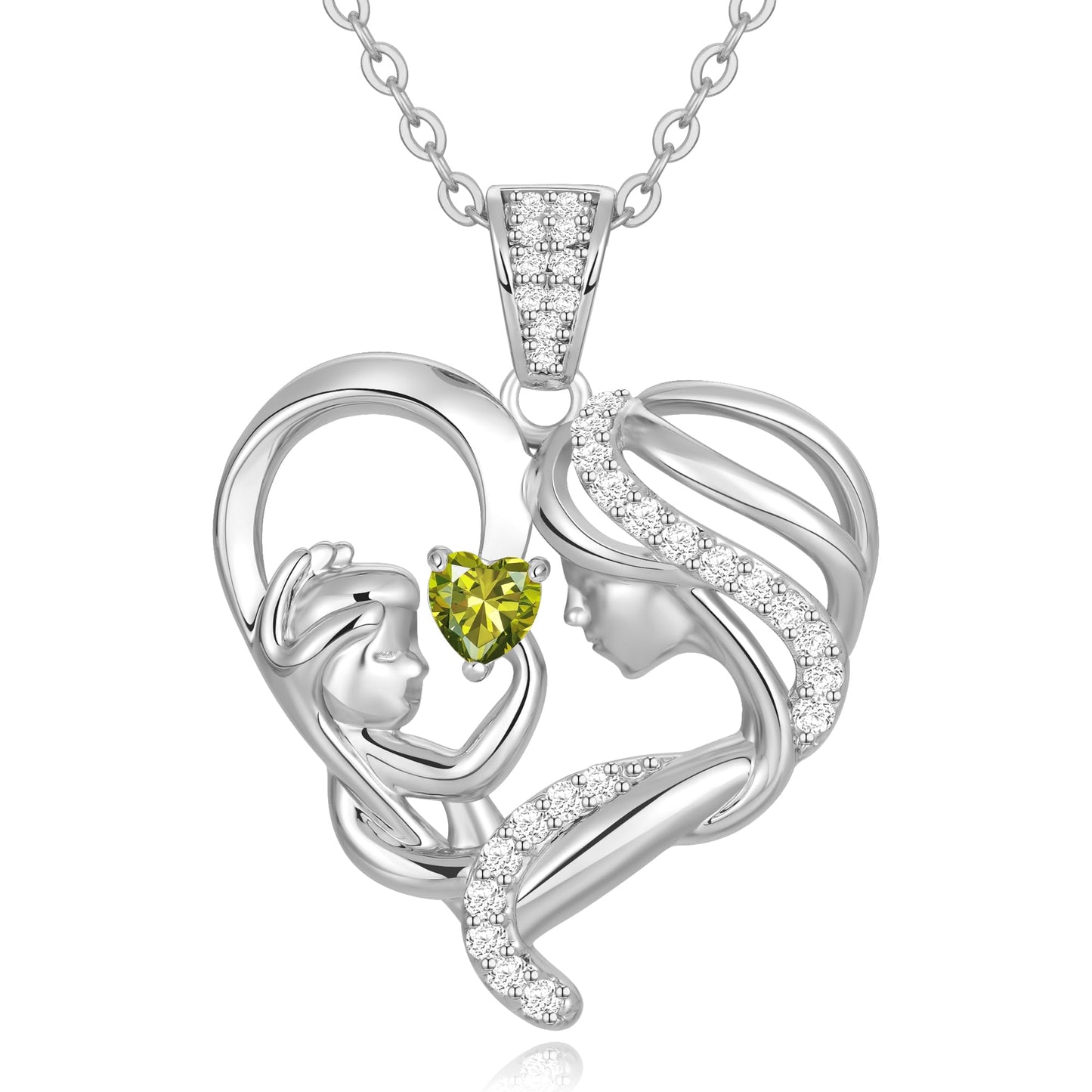 Zifeel Mothers Day Gifts for Mom Wife Her Grandma, S925 Sterling Silver Birthstone Necklaces Jewelry for Women, Mother's Day Love Heart Pendant Necklace for Anniversary Birthday Christmas Day