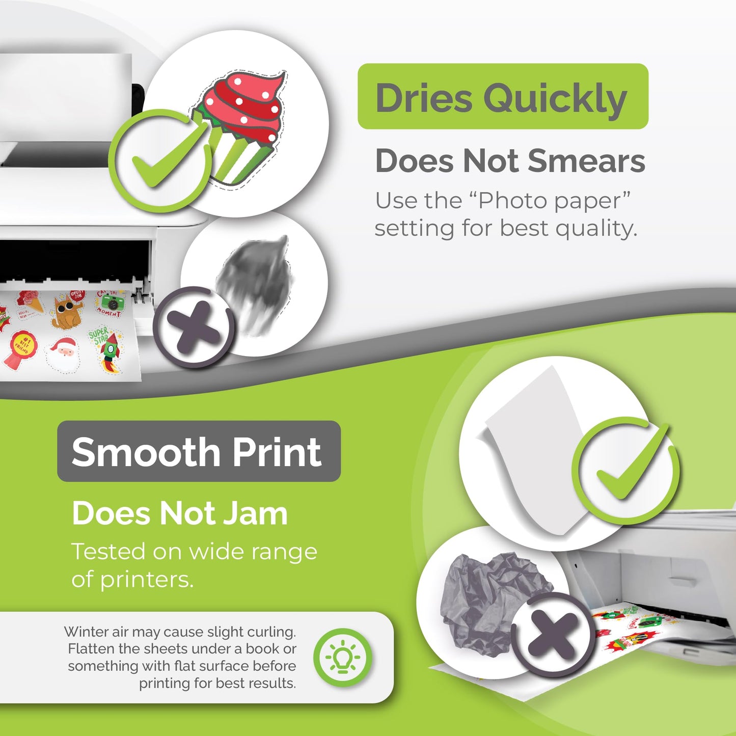 Premium Printable Vinyl Sticker Paper for Inkjet Printer - 34 Sheets Self-Adhesive Sheets Matte White Waterproof, Dries Quickly Vivid Colors, Holds Ink Well - Tear Resistant