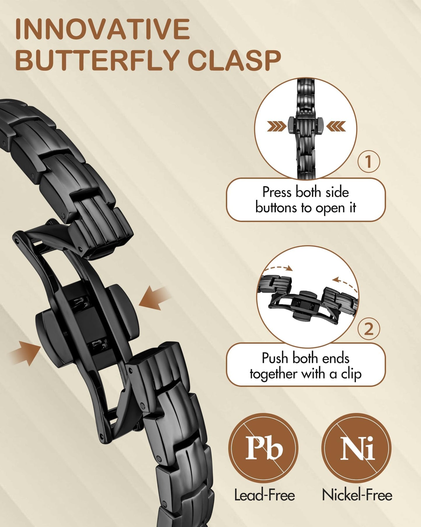 Feraco 5X Strength Magnetic Bracelets for Women, Stainless Steel Magnet Bracelet with Ultra Powerful 5000 Gauss Neodymium Magnets, Upgraded Butterfly Clasp, Adjustable Jewelry Gift