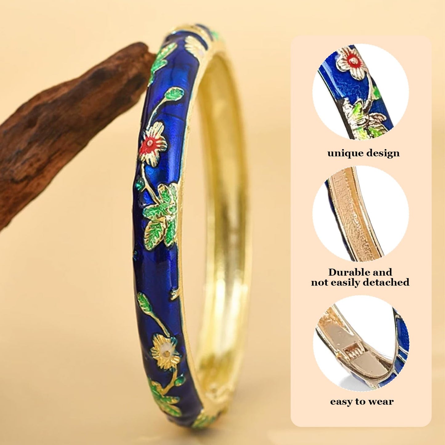 KummerSaprk Vintage Flower Bangle for Women Chinoiserie Cloisonne Bracelet for Women Trendy Women's Bangle Bracelets Cloisonne Jewelry Gifts