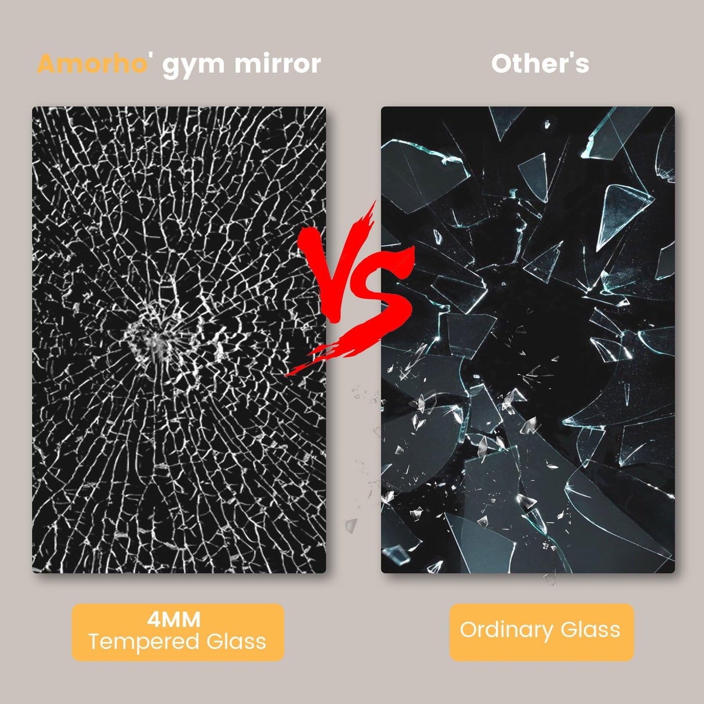 Amorho Gym Mirror 90''x48''(3pcs 48''x30''), Tempered Glass, Frameless Full Body Mirror for Home, Yoga Studios, Dance Rooms, Garage Gyms.