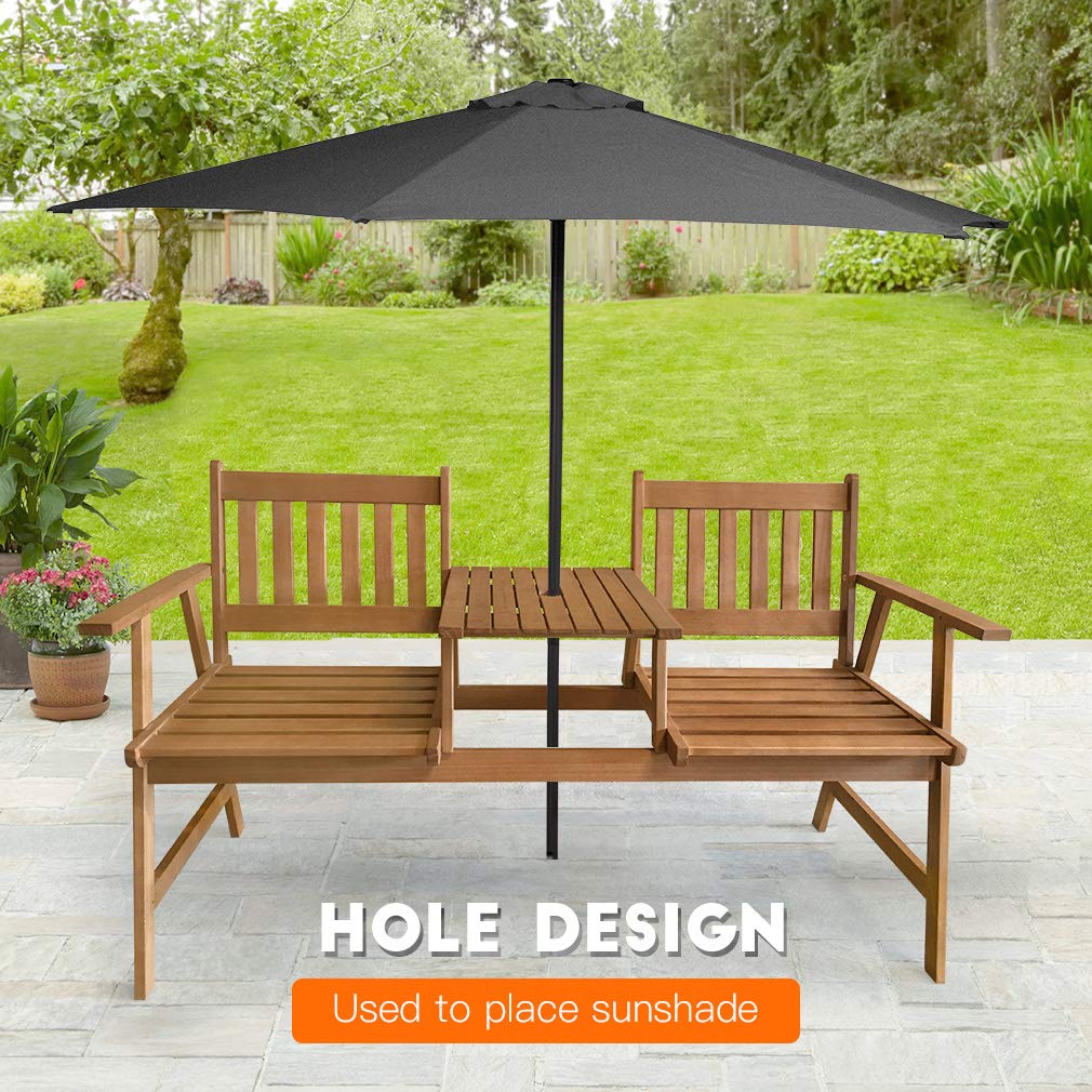 FDW Outdoor Patio Bench Wood Garden Bench Park Bench Acacia Wood with Table for Pool Beach Backyard Balcony Porch Deck Garden Wooden Furniture