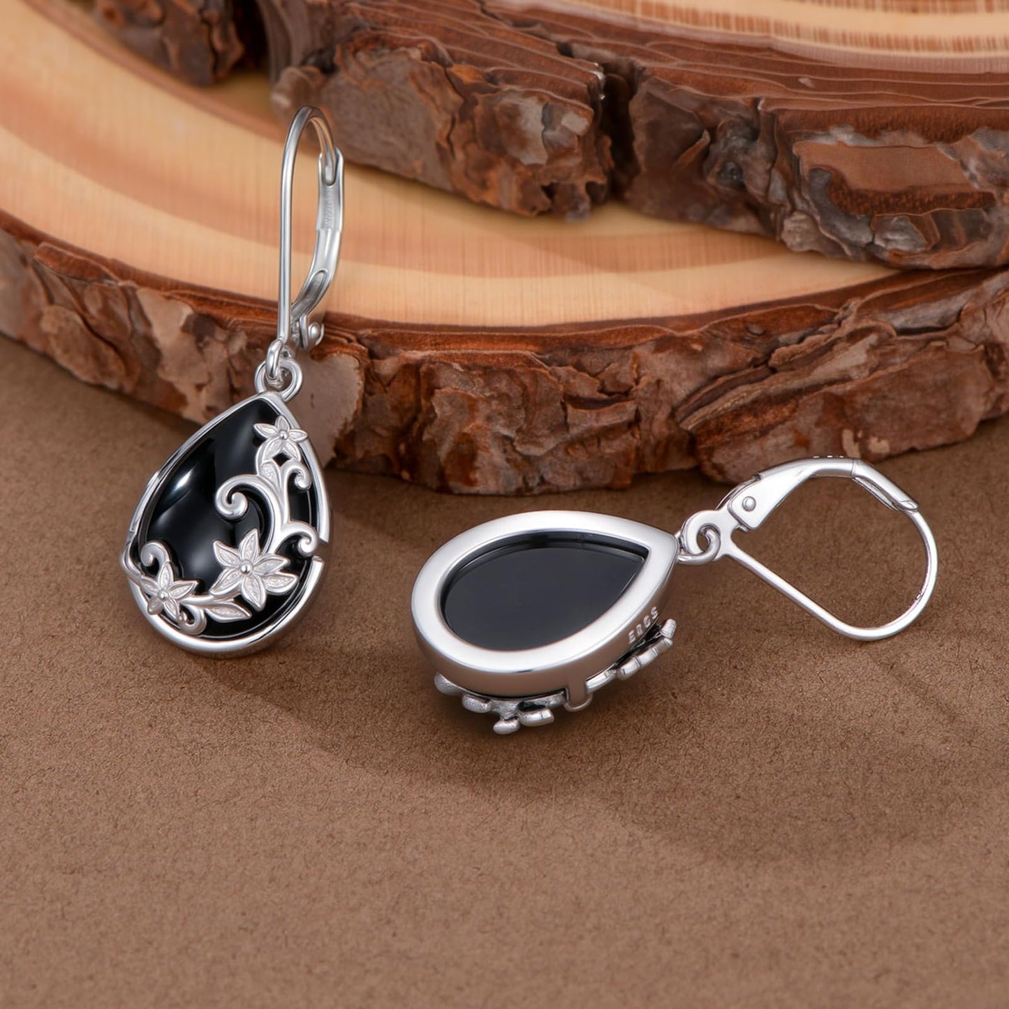 Black Onyx Earrings for Women 925 Sterling Silver Filigree Black Onyx Dangle Drop Earrings Teardrop Leverback Jewelry Mothers Day Gifts for Mom Girlfriend Wife