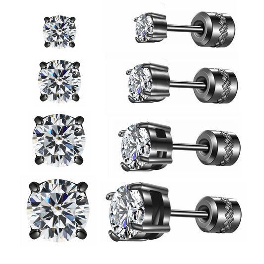 4 Pairs Titanium Hypoallergenic Red Stud Earrings for Sensitive Ears,Black 5A Cubic Zirconia Screw Back Stud Earrings for Women Men Surgical Stainless Steel Double Side Earrings red stud earrings