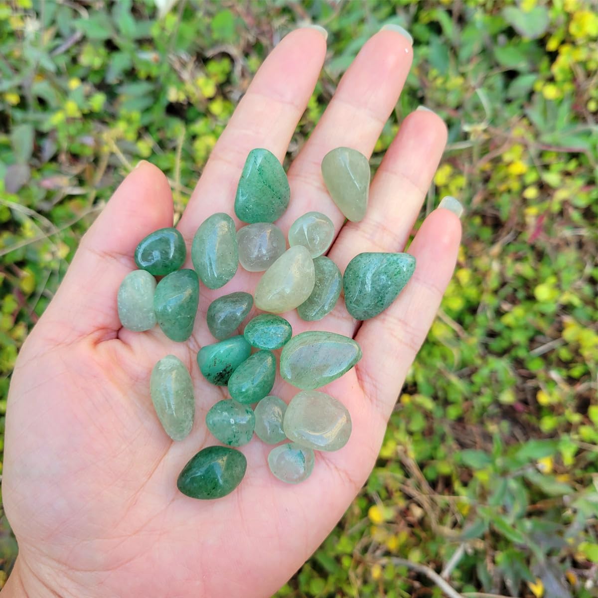 1,000 Carats Handpicked Tumbled Stones Crystals Chips Bulk Pocket Stones for Healing, Reiki, Meditation, Witchcraft and Home Decorations (Green Strawberry Quartz)