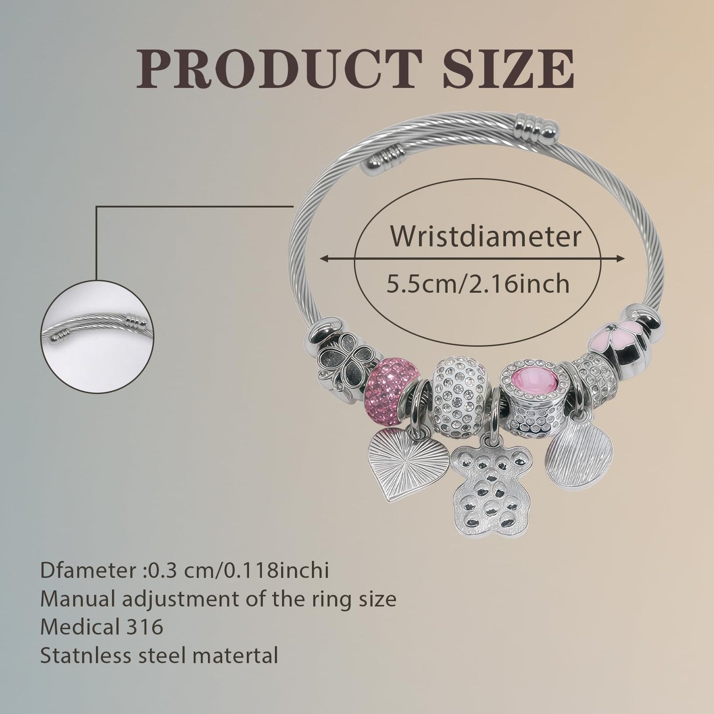 IUULOB Silver Women Bracelets - Adjustable Charm Bracelets for Women Birthday Gifts Favors Titanium Steel Bracelet Bundle Jewelry Kit (A: Bear - Love)