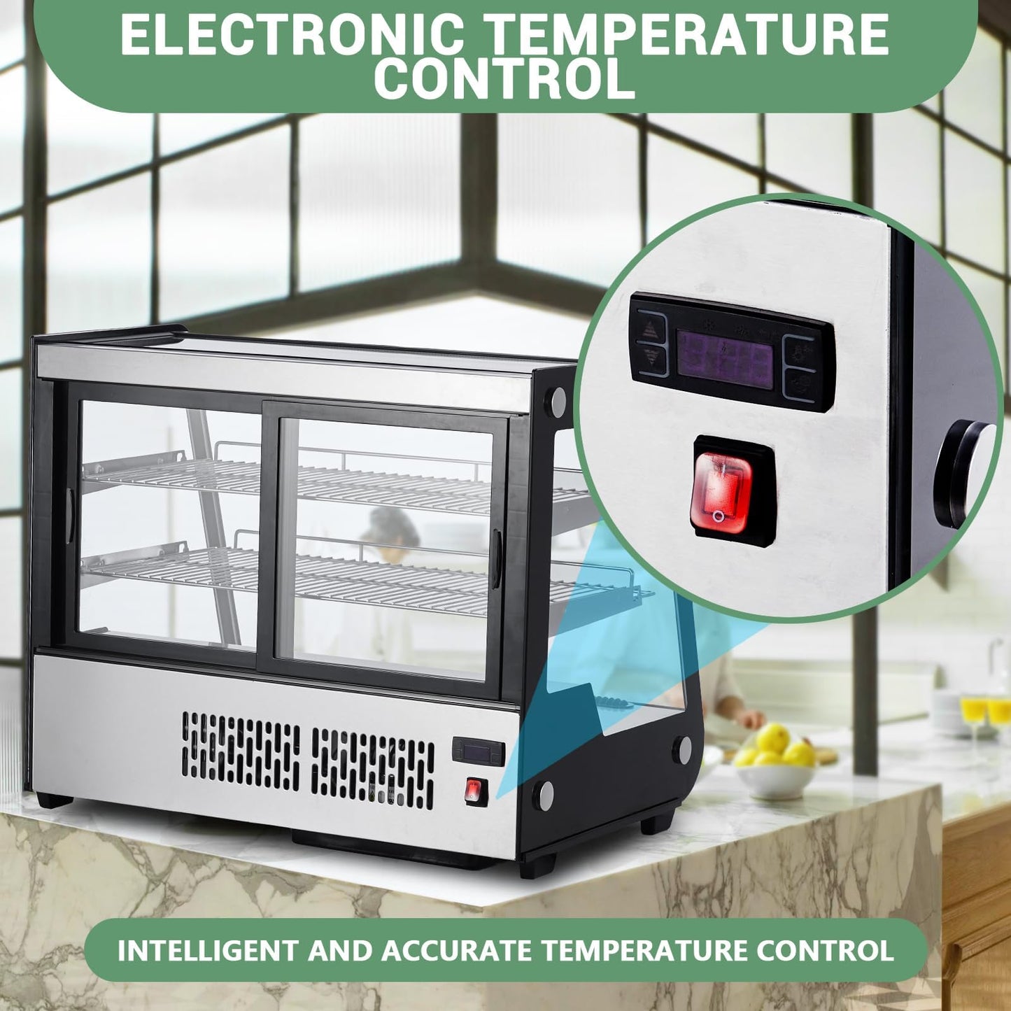 5.3 Cu.Ft Countertop Refrigerator Display Case,149L Commercial Display Refrigerator with Adjustable Shelves, Automatic Defrost, Stainless Steel Food Display Case for Cafe, Restaurant & Grocery Stores