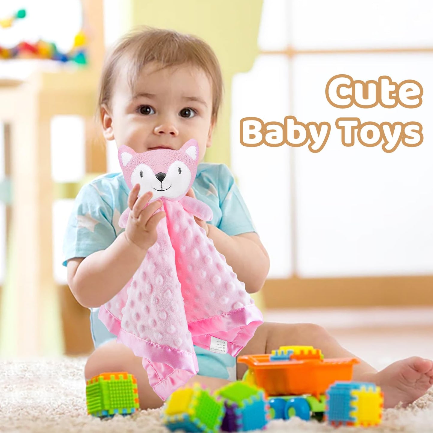Pro Goleem Loveys for Babies - Soft Security Blanket Baby Snuggle Toy Newborn Stuffed Animals Baby Gifts for Girls, Pink Fox 16 Inch