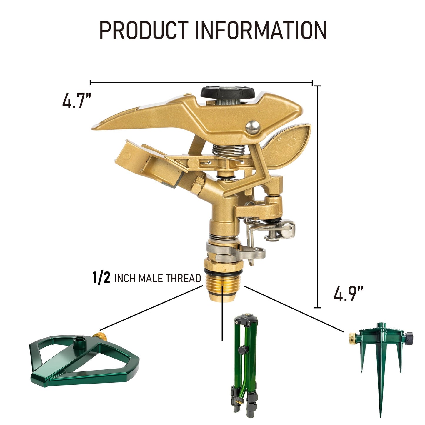 LIULO TOOL 2-Pack Large Impact Sprinkler on Tripod Base, Heavy Duty Zinc Alloy Sprinkler for Yard with Adjustable Head and Extendable Tripod, 360 Full Coverage Irrigation Tool for Lawn Garden