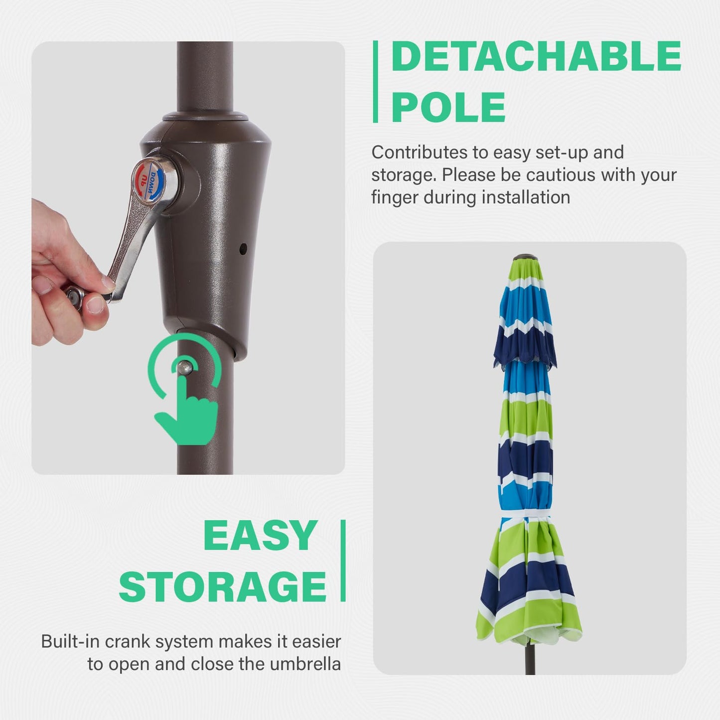 JEAREY 9' 2-Tiers Patio Umbrellas Outdoor Market Table Umbrella w/Push Button Tilt/Crank, 8 Sturdy Ribs, UV Protection Waterproof Sunproof(Bold Blue-Green Stripe)