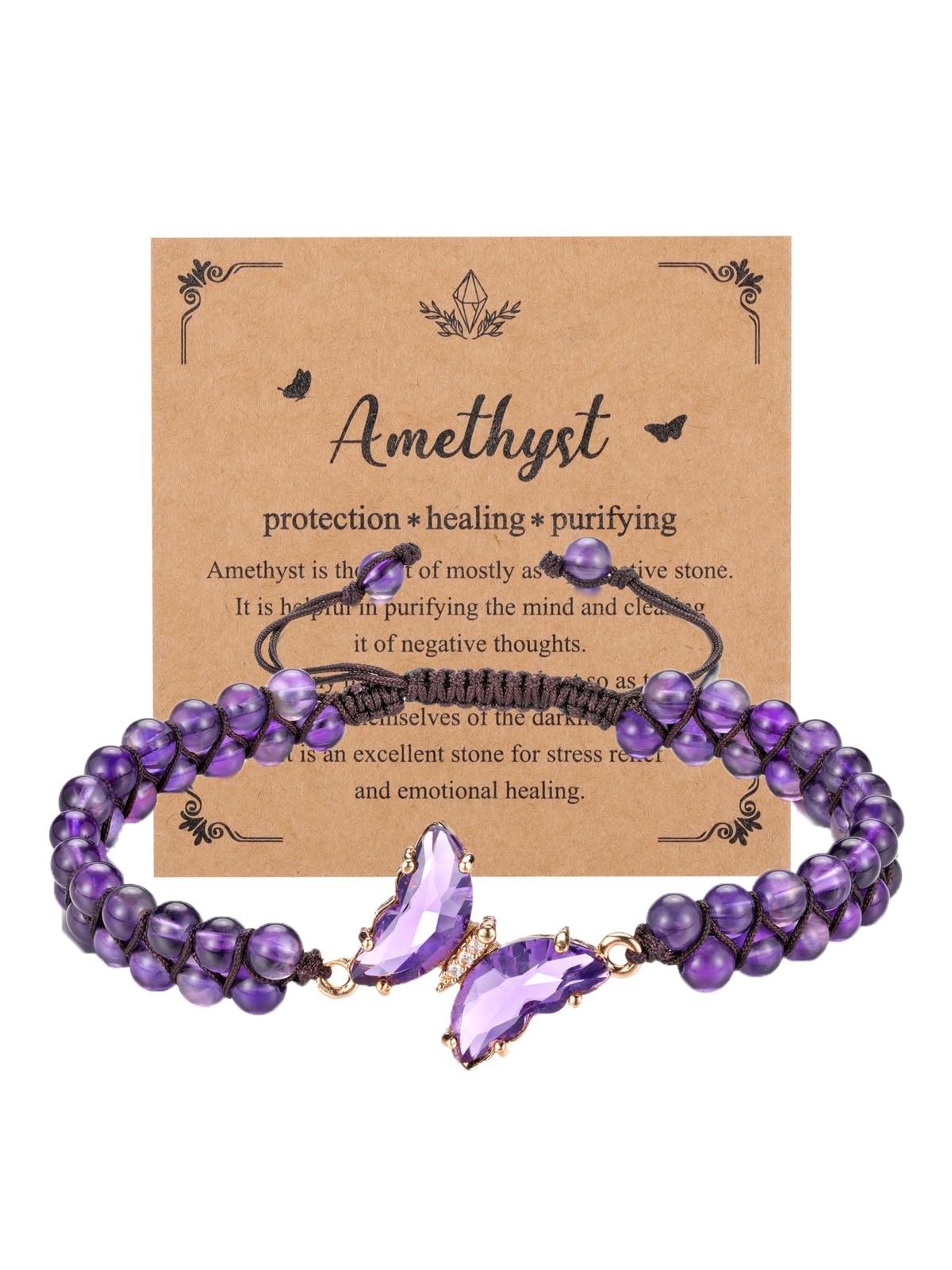 Top Plaza Healing Crystal Amethyst Bracelets for Women Purple Butterfly Natural Gemstone Beaded Bracelet Jewelry Gifts for Mom