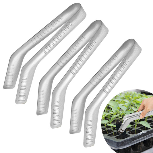 3PCS Seedling Transplant Tongs Stainless Steel Seedling Starters Remove Tongs Seedling Transplanting Tool Seedling Easy Transplanter with Anti-Slip Grasp Tips to Reduce Damage to Roots
