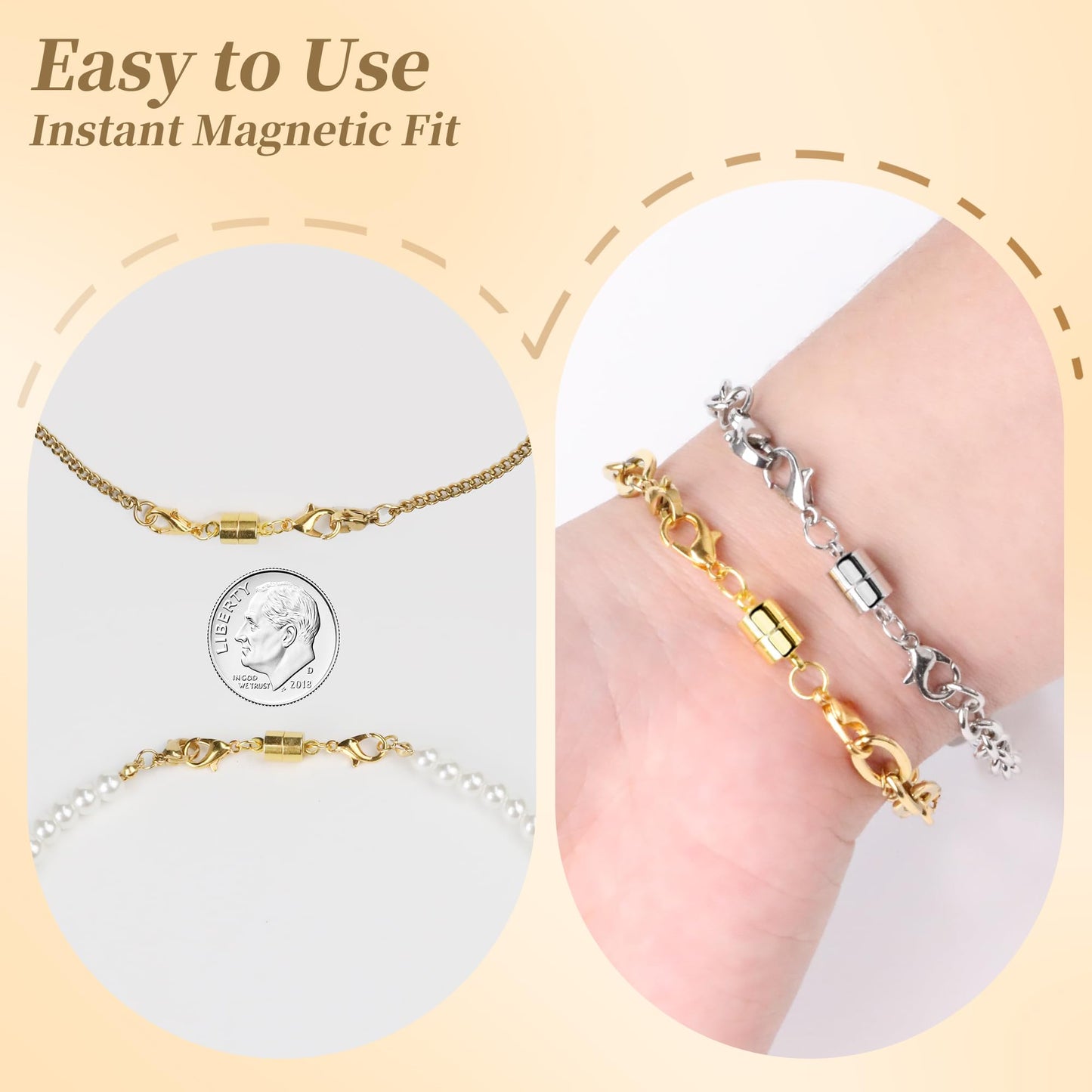 SUTQIGUI Magnetic Necklace Jewelry Clasps and Closures with Double Lobster Clasp, Silver Magnetic Jewelry Clasps for Necklaces, Bracelet Necklace Extenders for Women (6PCS)