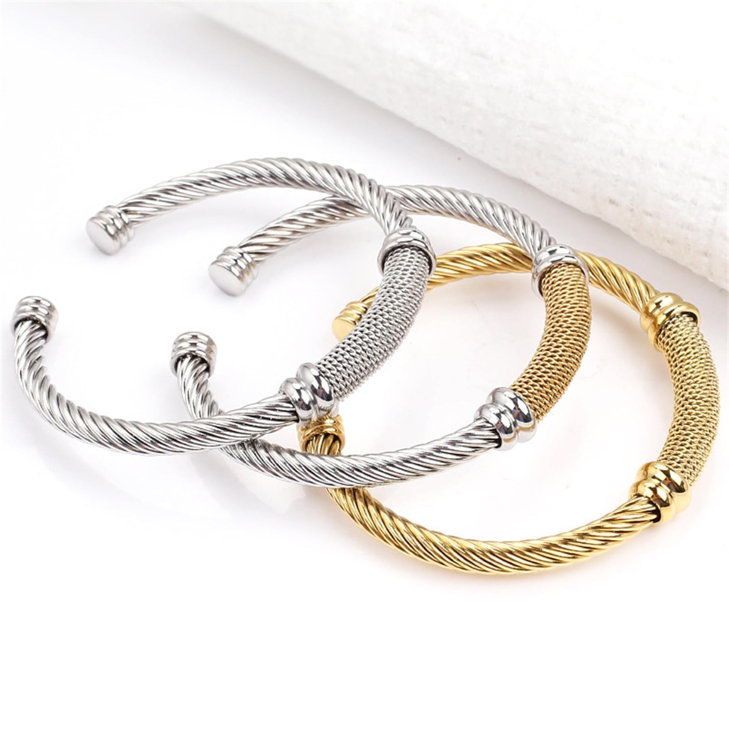 MENGSHA Punk Silver Twisted Cable Cuff Bracelet for Men/Women Durable Stainless Steel Chunky Bangle Bracelet Adjustable Opening,Daily Wear & Outdoor Adventure Unisex Jewelry Gift for Him/Her