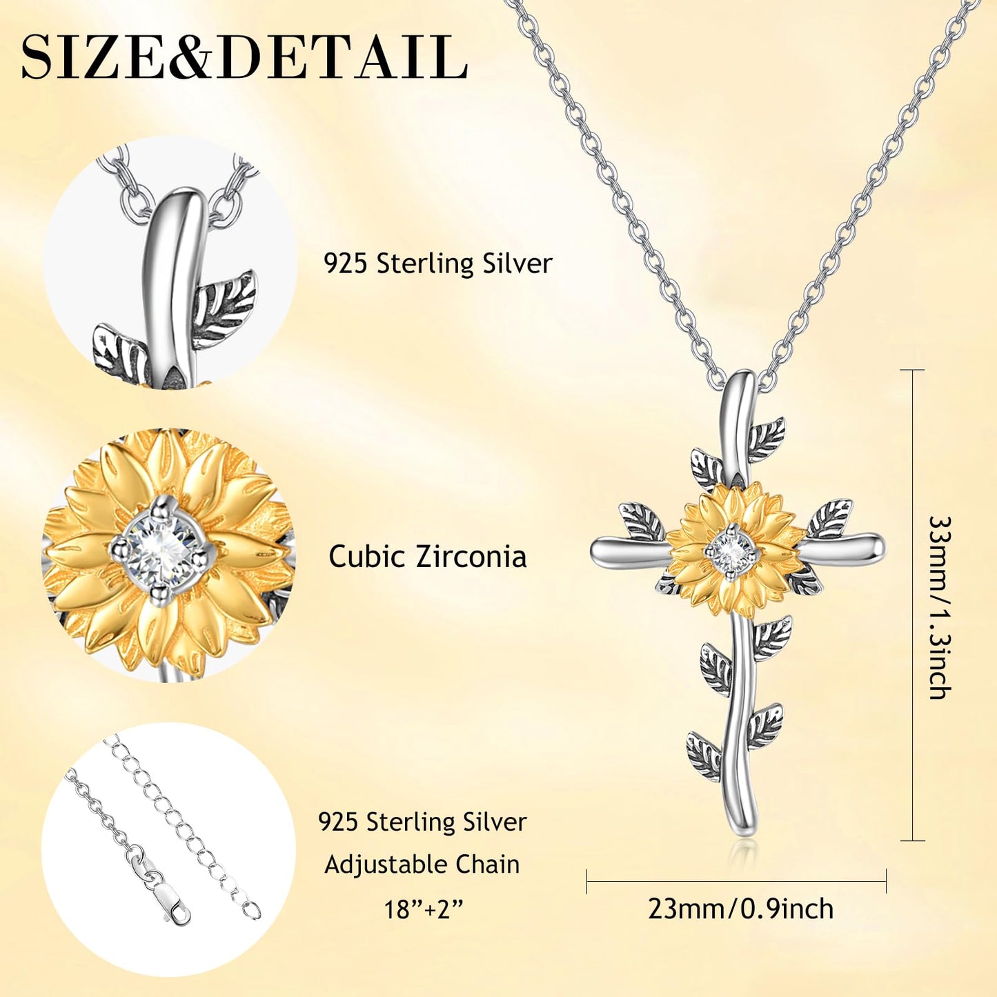 AENEAS Valentines Day Gifts for Women Sunflower Cross Necklaces for Women 925 Sterling Silver Sunflower Pendant Necklace Faith Christian Jewelry Anniversary Birthday Gift for Wife Mom Her
