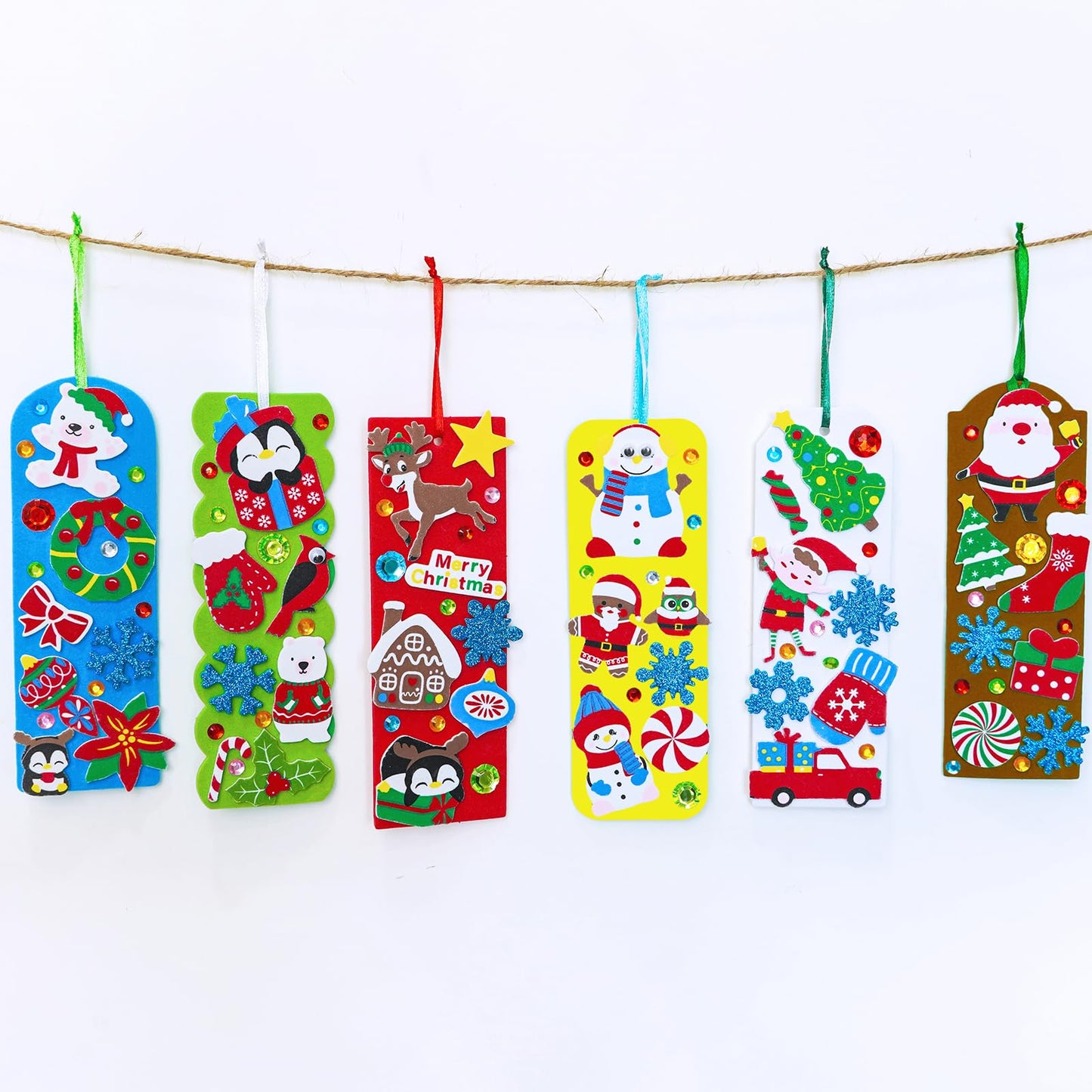 Winlyn 36 Sets Christmas Craft Kits Winter Crafts DIY Holiday Bookmarks Ornaments Art Sets Snowman Reindeer Pine Tree Penguin Foam Stickers Arts and Crafts for Kids Classroom Activities Party Favors