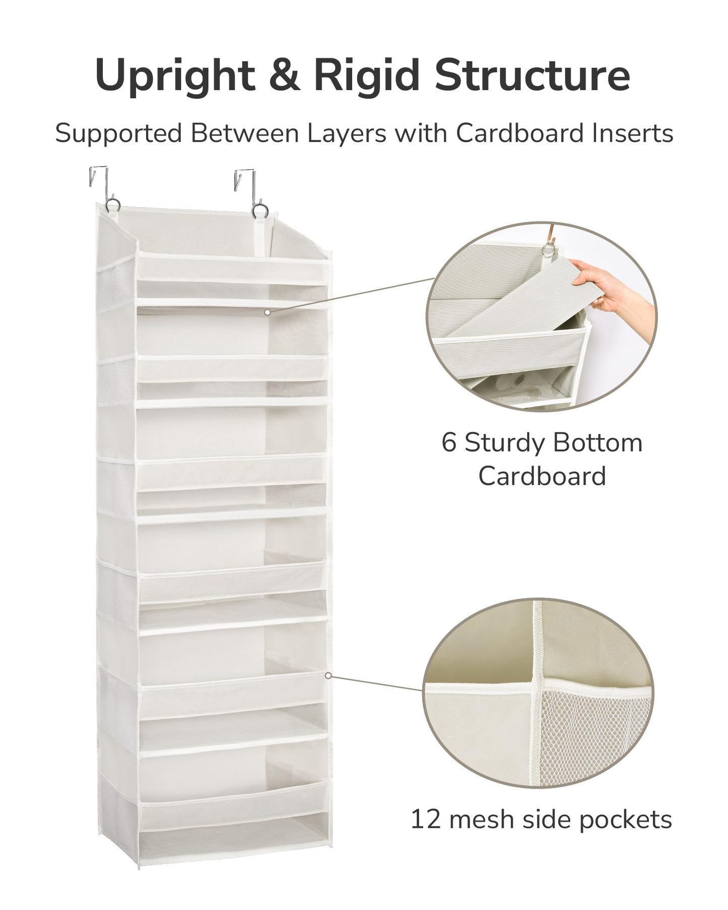 ULG Over The Door Organizer with 6 Large Pockets 12 Side Pockets, 50lbs Weight Capacity Door Hanging Organizer for Bedroom, Bathroom, Pantry, Nursery Storage, Beige