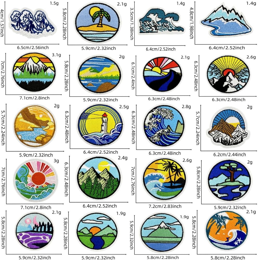 20 PCS Camping Patches Adventure Outdoor Embroidered Hiking Applique Iron on Sew on Patches for Backpacks,Pants,DIY Decoration,Bags,Jackets,Vests,Coat,Uniforms,Clothes,Jeans,Dress,Hat