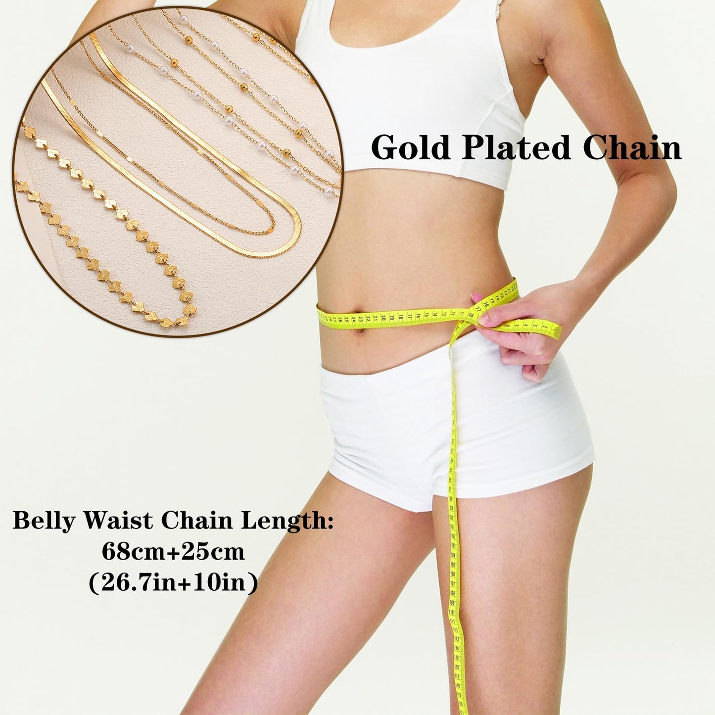 Gold Body Chain for Women Belly Waist Chain Sexy Bikini Beach Jewelry for Women Waterproof Cute Hips Stomach Sequin Coin Beaded chain Belt Summer Vacation Accessories Gift Bohemian Boho Jewelry