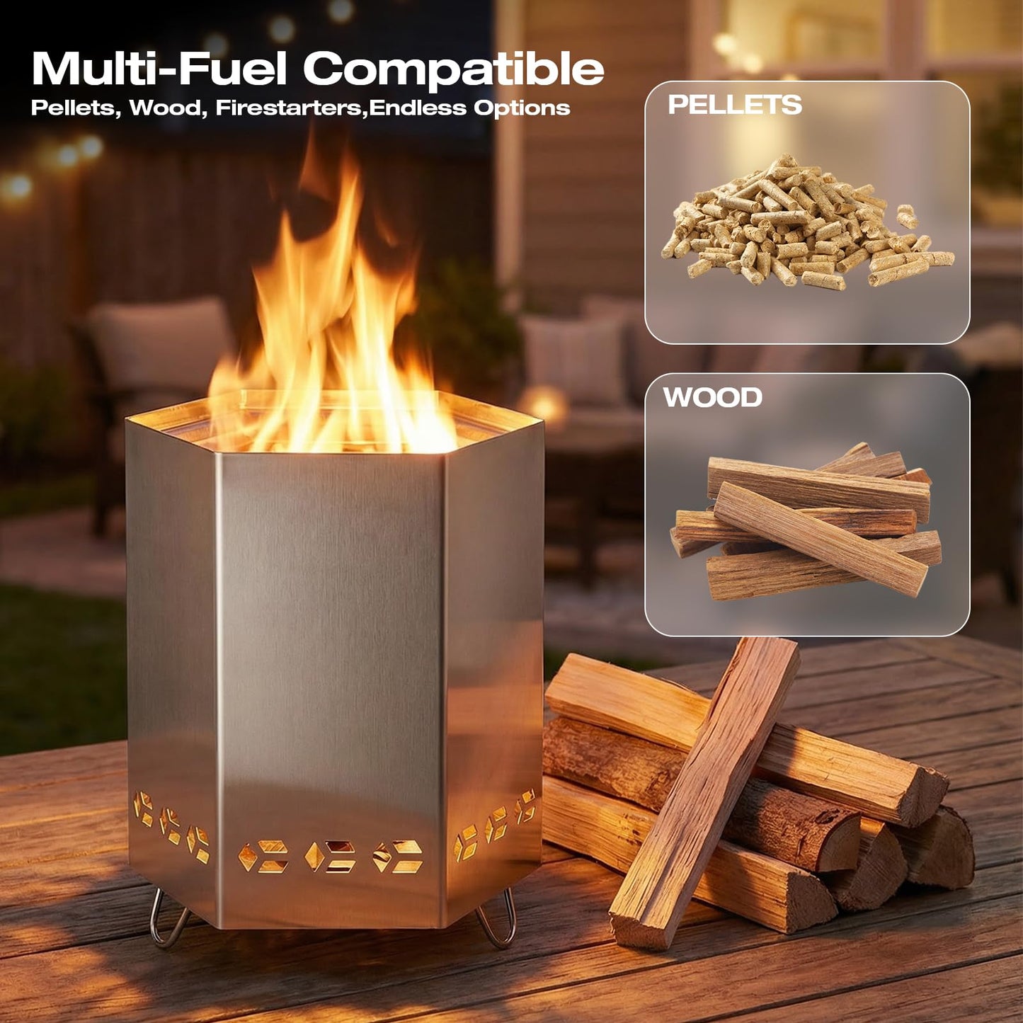 Tabletop Fire Pit, 8.0 x 5.5 in Smokeless Fire Pit with Stand,Small Portable Burning Table Top Firepit Fueled by Wood & Pellet,Low Smoke Camping Stove for Outdoor Patio & Indoor with Carry Bag