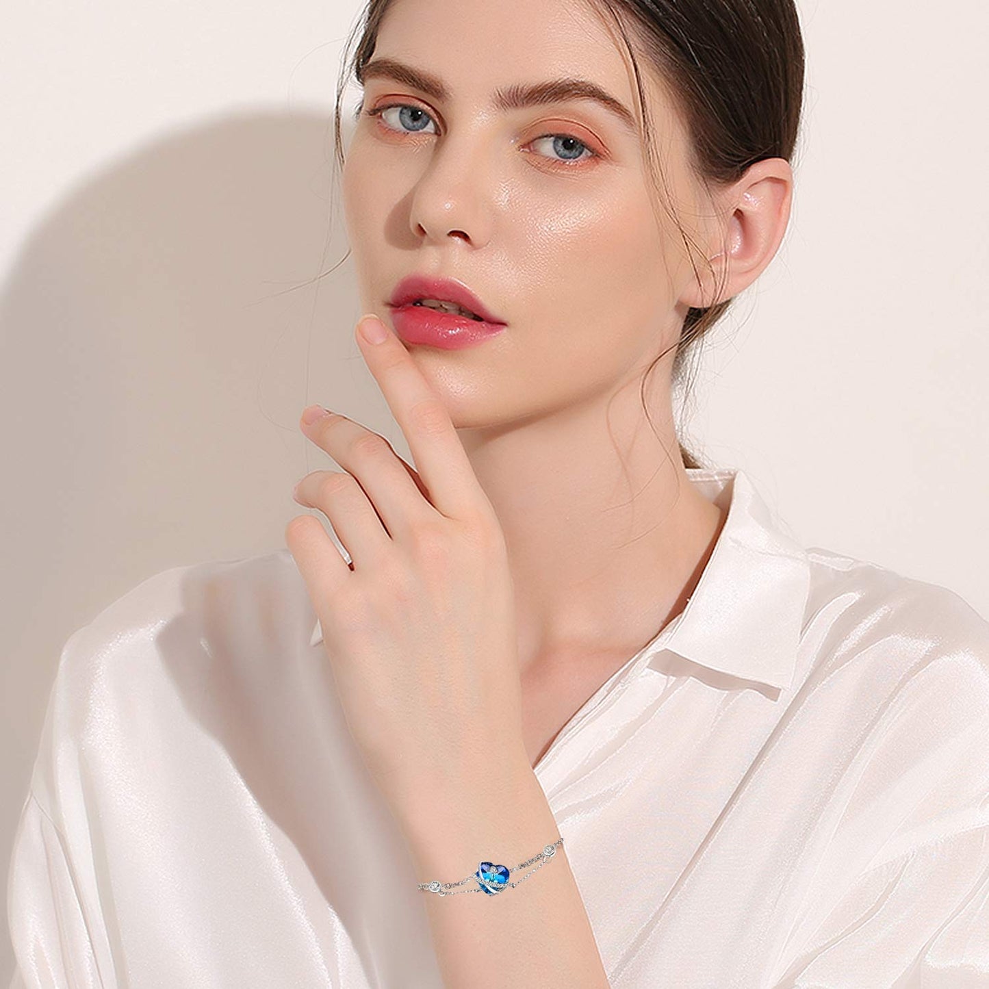 AOBOCO I Love You Jewelry - Sterling Silver Blue Purple Love Heart Bangle Bracelet Embellished with Crystals from Austria, Fine Anniversary Birthday Jewelry Gifts for Women (04 Blue Bracelet)