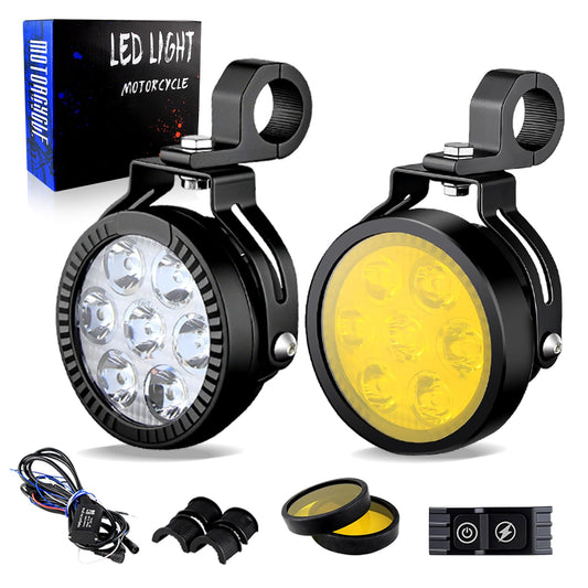 APMAT 4.5 Inch Motorcycle Auxiliary Lights LED Spotlights Driving Fog Light, White/Amber 5 Modes Dual-Color Strobe 100W Work Lights for Motorcycle with Switchback Brackets, 2PCS