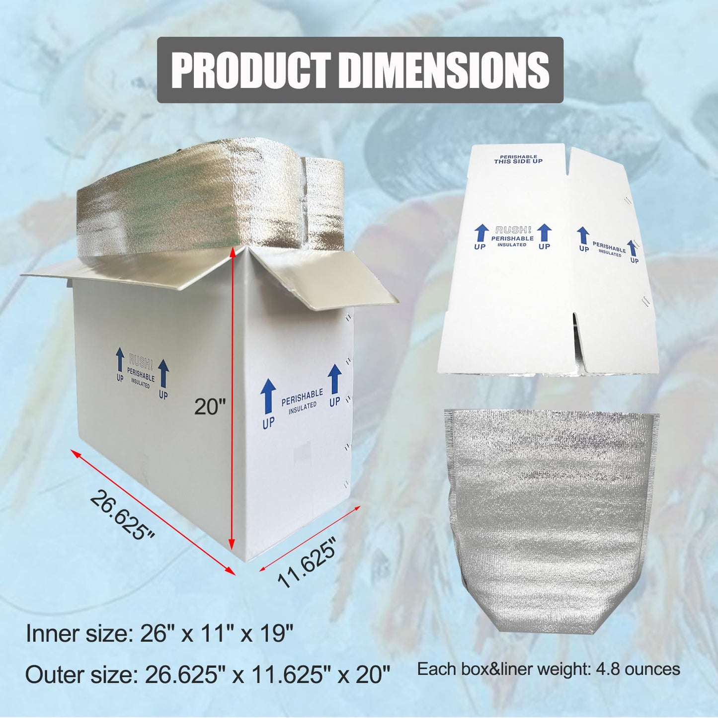 26x11x19" Insulated Shipping Box for Frozen Food, 4 Pack Cold Shipping Boxes Reusable Perishable Shipper Cooler Box for Mailing Double, Insulated Carton with Aluminum Foil Insulated Bag Liner