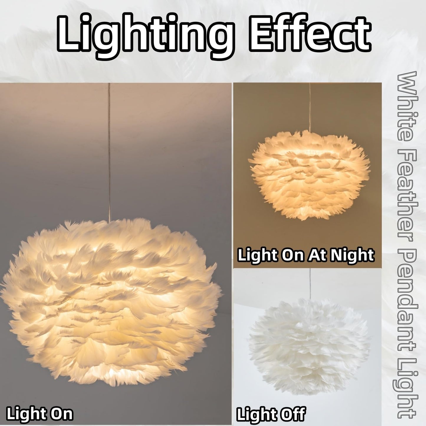 ZYLEISENBAO Chic White Feather Pendant Lights 15.8" Nordic Romantic Feather Chandeliers Mordern Dining Room Light Fluffy Hanging Lamp for Girl Bedroom Kitchen Island Laundry Study Room Porch