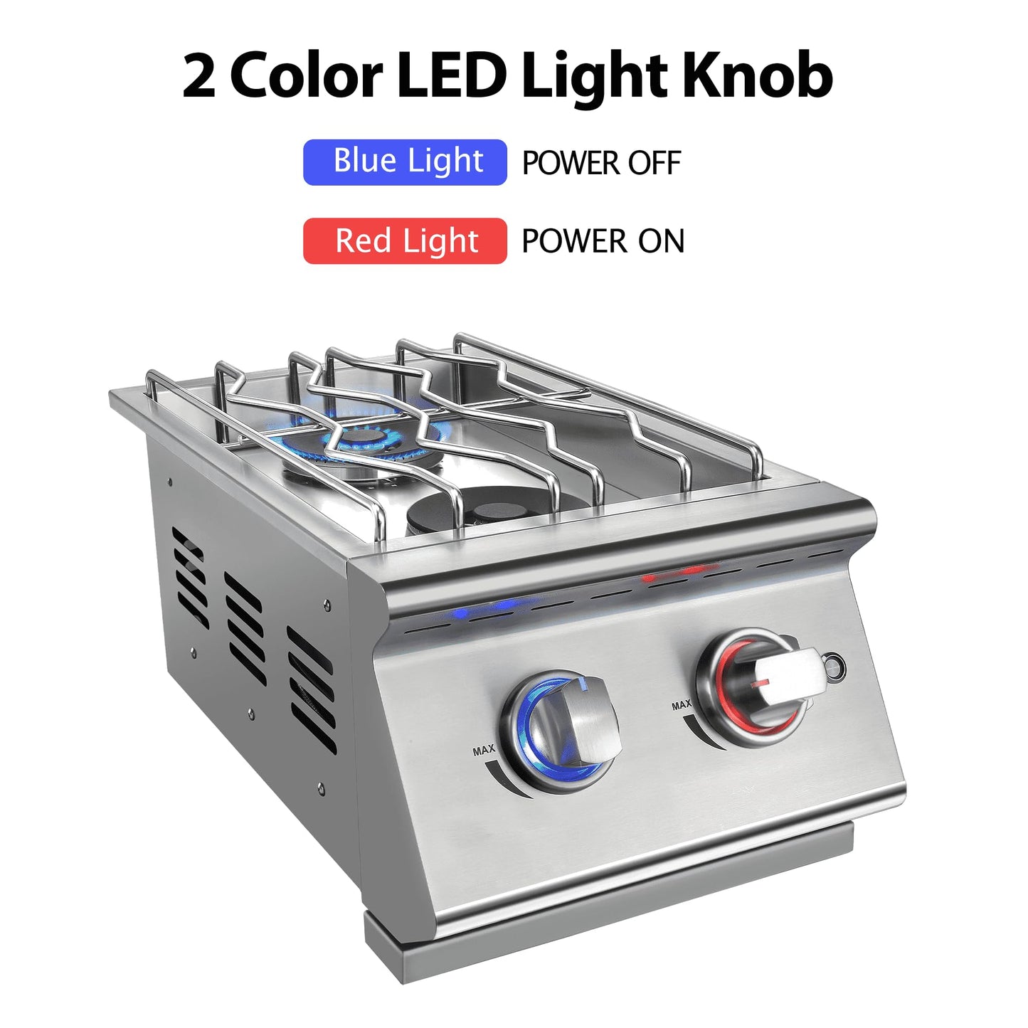 Livory Double Grilling Side Burners for Outdoor Kitchen, 2 * 15,000BTU Liquid Propane Burners, Duty Heavy 304 Stainless Steel, Built-in Side Burner for BBQ Island Grill, with Natural Gas Kit