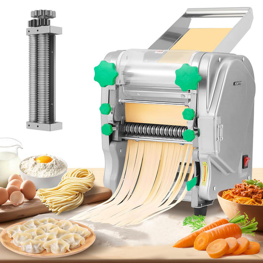 NEWTRY Commercial Pasta Maker Machine Electric Dough Roller Noodle Making Machine with 2/6mm and 2.5mm Round Blade Thickness Adjustable for Fettuccine Pasta 110V