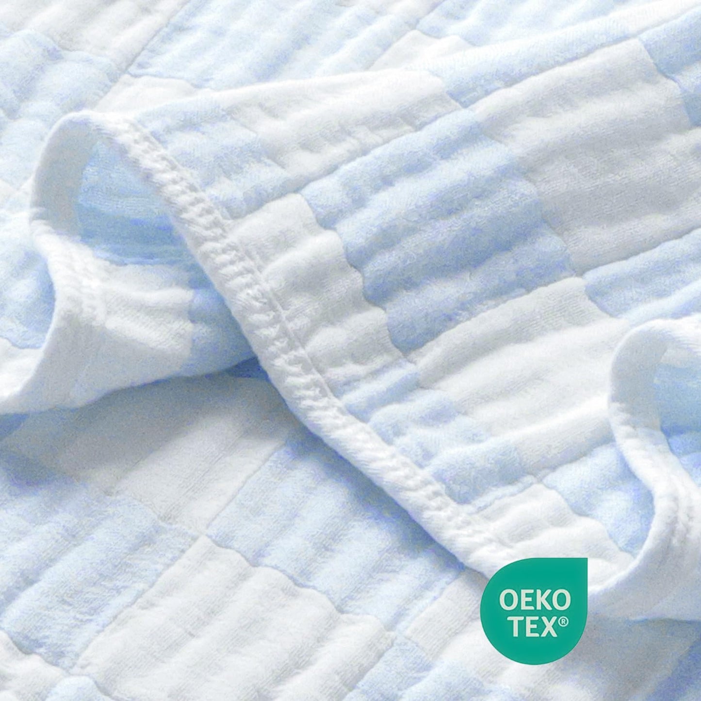 BEILIMU Muslin Baby Blankets for Boys Girls, 70% Cotton and 30% Rayon Blanket for Infant Toddler, Super Soft and Lightweight Blankets with Checkerboard Design Blue 43 x 43 Inches