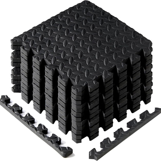 Yes4All EVA Interlocking Mats, Puzzle Floor Tiles, Foam Floor Padding with Border for Furniture, Home Space, Living Room, Garage 11 SQFT