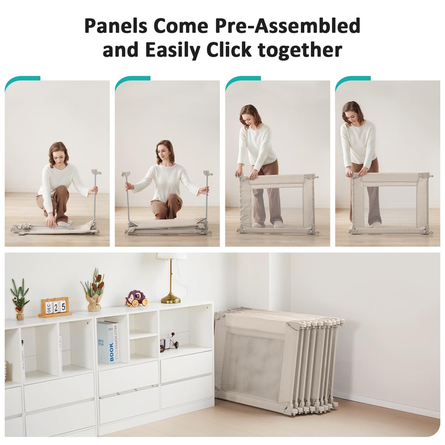 Doradotey Baby Playpen, Shape &Size Adjustable Large Baby Playard for Babies and Toddlers, Foldable Playpen Fence Indoors Play Center Yards, Breathable Mesh Anti-Fall Play Pen 79x71, Cream